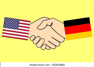 Handshake with USA and Germany flag, Handshake icon, business agreement handshake, vector illustration.