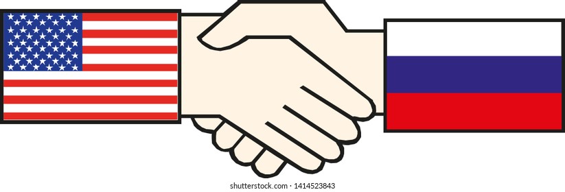Handshake with USA and Russia  flag,  vector illustration.