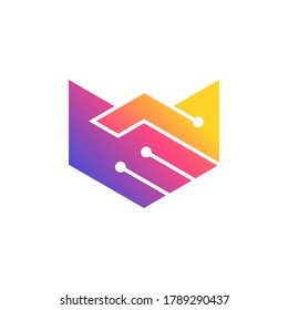 logotipo abstracto del vector del apretón de manos. símbolo de acuerdo. estilo de color de degradado