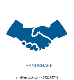 Handshake vector blue flat icon on white background.