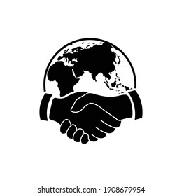 handshake vector business icon. Globe handshake 
