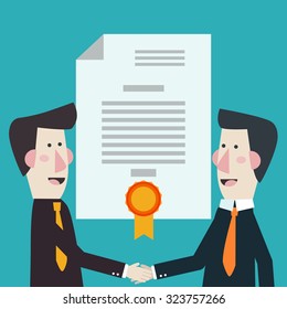 Handshake vector concept. Two businessmen shake hands. Concept of business contract, international partnership, cooperation and teamwork in business. Flat modern design style