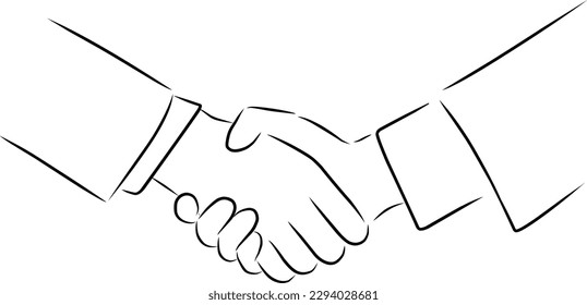 Handshake, vector. Hand drawn sketch. Handshake of two hands of men in suits.