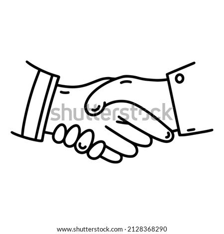 Handshake vector icon. Hand drawn illustration isolated on white background. Two people agree on cooperation, work, friendship, a deal. Business and partnership symbol. Simple doodle, sketch