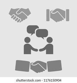 Handshake vector icon. Hands shaking business deal set. Simple isolated pictogram.