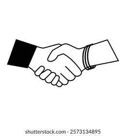 Handshake vector, icon isolated on white background. Male female shake hand silhouette, relationship, friends, vector icon. Business agreement handshake teamwork, friendship. Vector illustration.