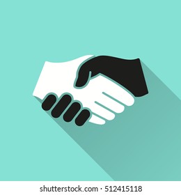 Handshake vector icon with long shadow. Illustration isolated for graphic and web design.