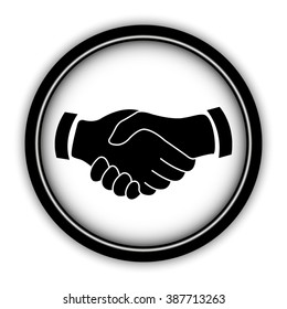 handshake - vector icon; round  button with shadow