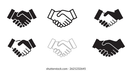Silhueta de conjunto de ícone de vetor de aperto de mão, Ícone de aperto de mão define arte de linha de vetor no plano de fundo branco