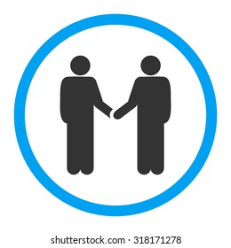 Handshake vector icon. This rounded flat symbol is drawn with blue and gray colors on a white background.