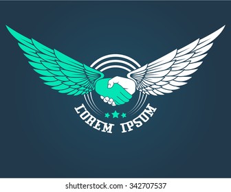Handshake vector icon with wings.