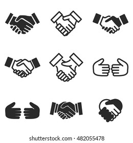 handshake vector icons. Simple illustration set of 9 handshake elements, editable icons, can be used in logo, UI and web design