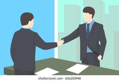 Handshake vector illustration. Business man shaking hands. Strong and firm handshake clap.