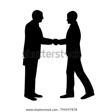 Handshake vector illustration. Business man silhouettes shaking hands. Strong and firm handshake clap.