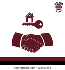 Handshake vector illustration. House key icon
