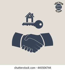 Handshake vector illustration. House key icon
