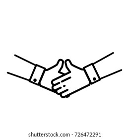 Handshake vector illustration isolated on white background. Successful business symbol. Black thin line icon in flat design style.