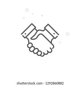 Handshake Vector Line Icon. Agreement, Deal Symbol, Pictogram, Sign. Light Abstract Geometric Background. Editable Stroke. Adjust Line Weight. Design with Pixel Perfection.
