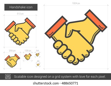 Handshake vector line icon isolated on white background. Handshake line icon for infographic, website or app. Scalable icon designed on a grid system.