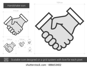 Handshake vector line icon isolated on white background. Handshake line icon for infographic, website or app. Scalable icon designed on a grid system.
