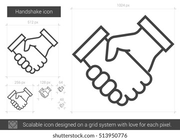 Handshake vector line icon isolated on white background. Handshake line icon for infographic, website or app. Scalable icon designed on a grid system.