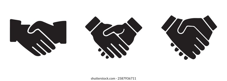 Handshake vector set. Handshake partnership icon. Handshake icon. Business deal symbol black and white illustration