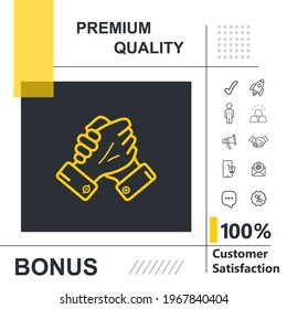 Handshake vector thin line icon with modern background 