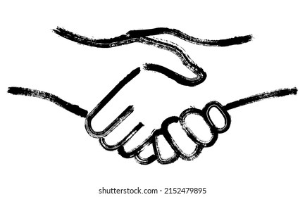 Handshake vector web icon, deal agreement business symbol in brush stroke ink drawing style. Greeting hand shakem, cooperation sign. Meeting hello handshake outline icon. Business deal logo clipart.