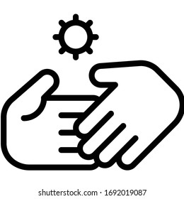 Handshake and virus symbol vector illustration, line design icon