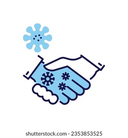 Handshake virus transmission related vector icon. Handshake and viruses on one hand. Handshake virus transmission sign. Isolated on white background. Editable vector illustration