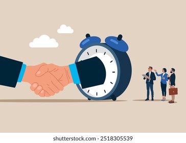 Handshake welcome. Manage time, productivity or efficiency, effort or work schedule. Flat vector illustration