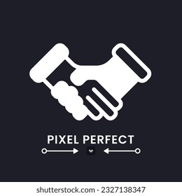Handshake white solid desktop icon. Business deal. Partnership agreement. Businessmen meeting. Pixel perfect, outline 4px. Silhouette symbol for dark mode. Glyph pictogram. Vector isolated image