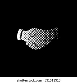 handshake - white vector icon;  halftone illustration