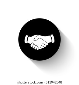 handshake - white vector  icon with shadow