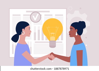 Handshake of woman illustration. Partnership or good deal concept. Vector illustration in a flat style