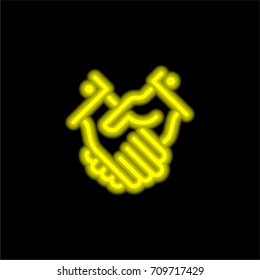 Handshake yellow glowing neon ui ux icon. Glowing sign logo vector