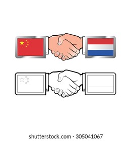 handshake-China & Netherlands flags vector drawing