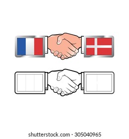 handshake-France & Denmark flags vector drawing