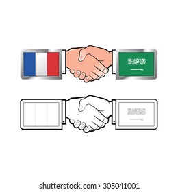 handshake-France & Saudi Arabia flags vector drawing