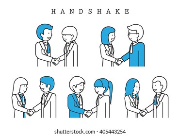 Handshake-Isolated On White Background-Vector Illustration,Graphic Design.Business Content For Web,Websites,Magazine Page,Print,Presentation Templates And Promotional Material.Businesspeople Thin Line
