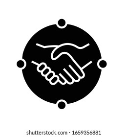 Handshakes black icon, concept illustration, vector flat symbol, glyph sign.