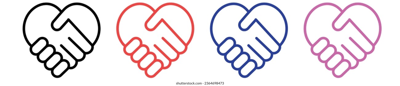 Handshakes heart. Set handshakes heart vector icons. Sign friendship or partnership icons. Peace and love symbol. Sign agreement.Vector illustration