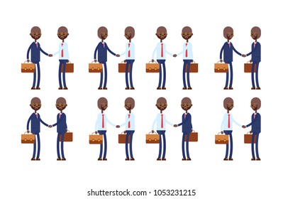 handshakes in a suit and shirt. Black businessman. cartoon character set