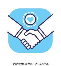 Handshaking flat color icon. Kindness, charity and help concept. Sign for web page, mobile app, banner, social media. Pictogram UI/UX user interface. Vector clipart.