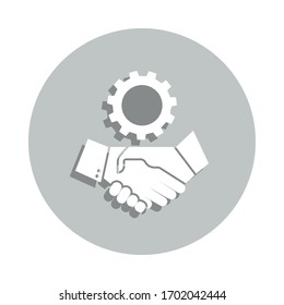símbolo de insignia de relaciones de tareas, engranajes y manos. Glifo simple, vector plano de iconos de negocio para ui y ux, sitio web o aplicación móvil