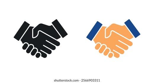 Handshaking icon set in black and colored