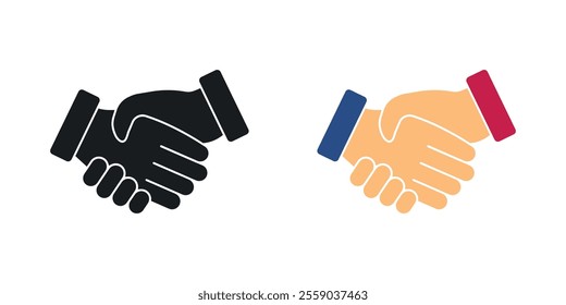 Handshaking icons in black and colored version