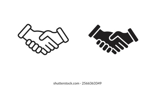Handshaking icons in line stroke and flat versions