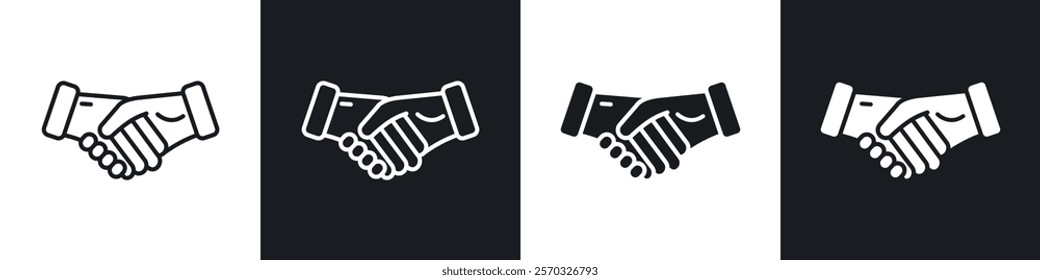 Handshaking icons vectors set in black. line and flat versions