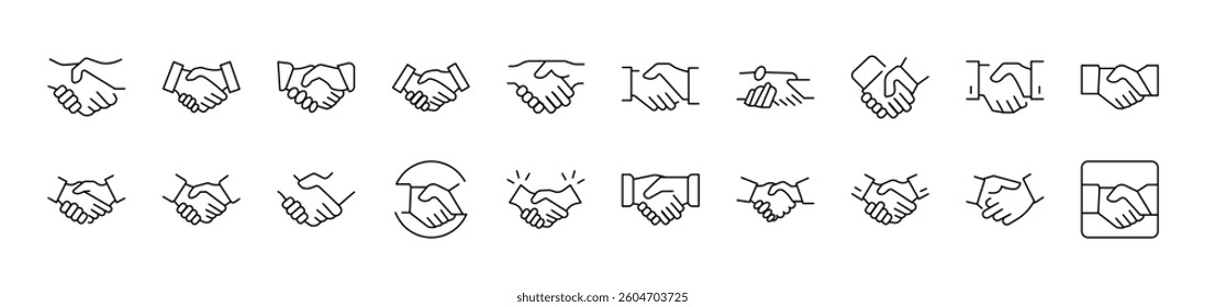Handshaking Outline Sign Collection. Editable Stroke. Perfect for Infographics, Articles, Books, Flyers, Banners